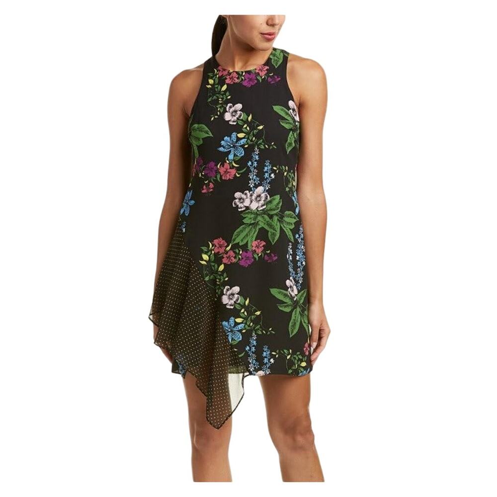 Sam Edelman Women's‎ Black & Floral Sleeveless Mixed Media Side Drape Size 4